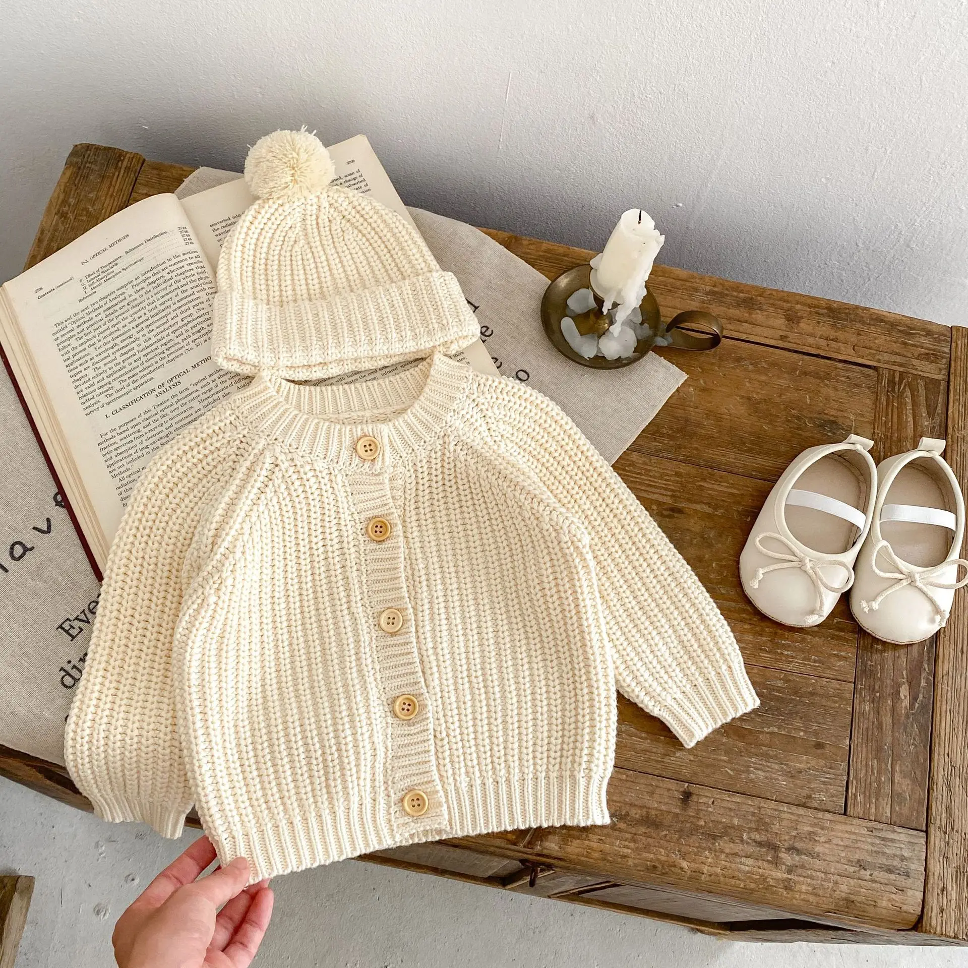 Baby Sweater Coat Autumn 2026 Solid Color Beige Knitted Girl's Sweater Long-sleeved Coat 0-3Year Kid's Cardigan Sweater