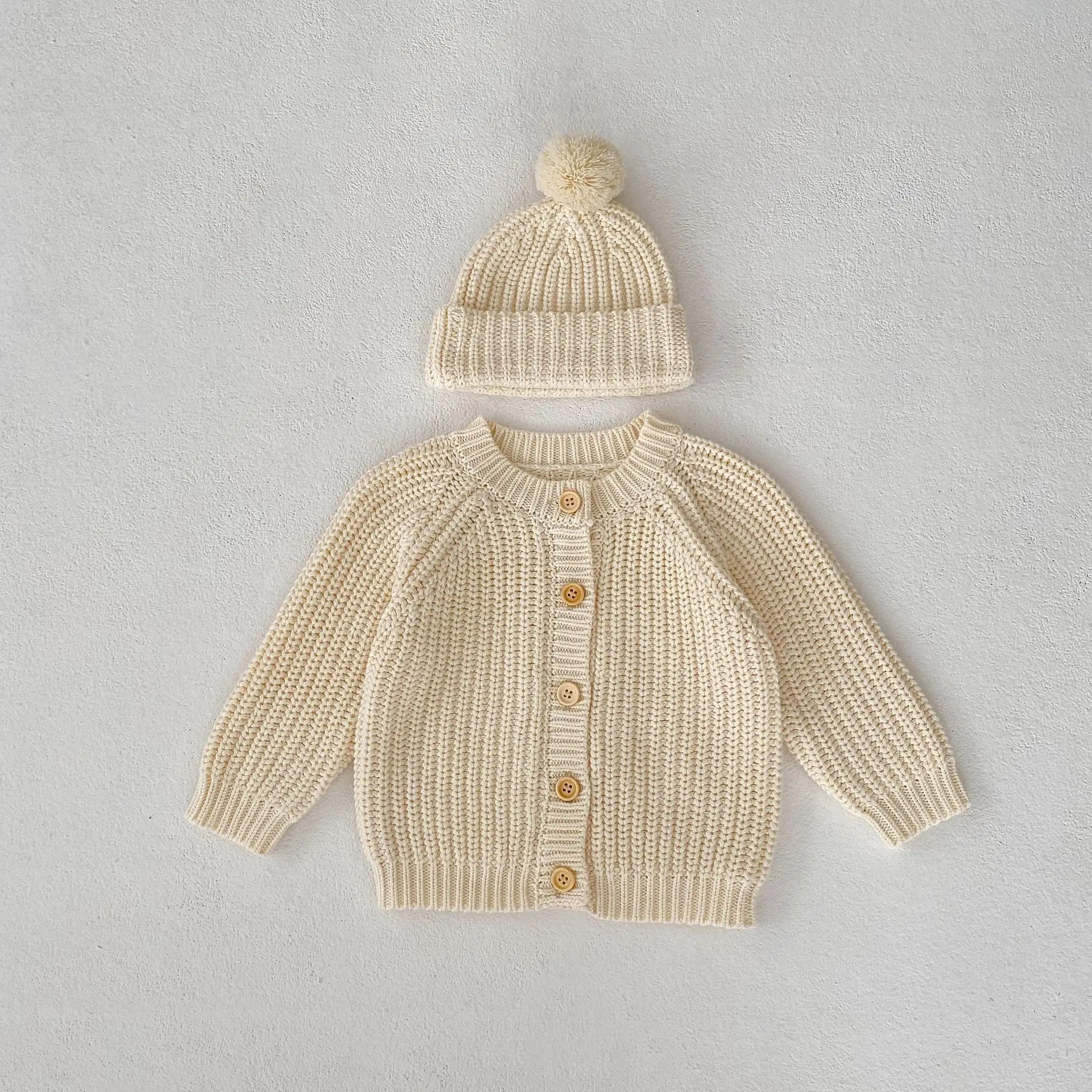 Baby Sweater Coat Autumn 2026 Solid Color Beige Knitted Girl's Sweater Long-sleeved Coat 0-3Year Kid's Cardigan Sweater