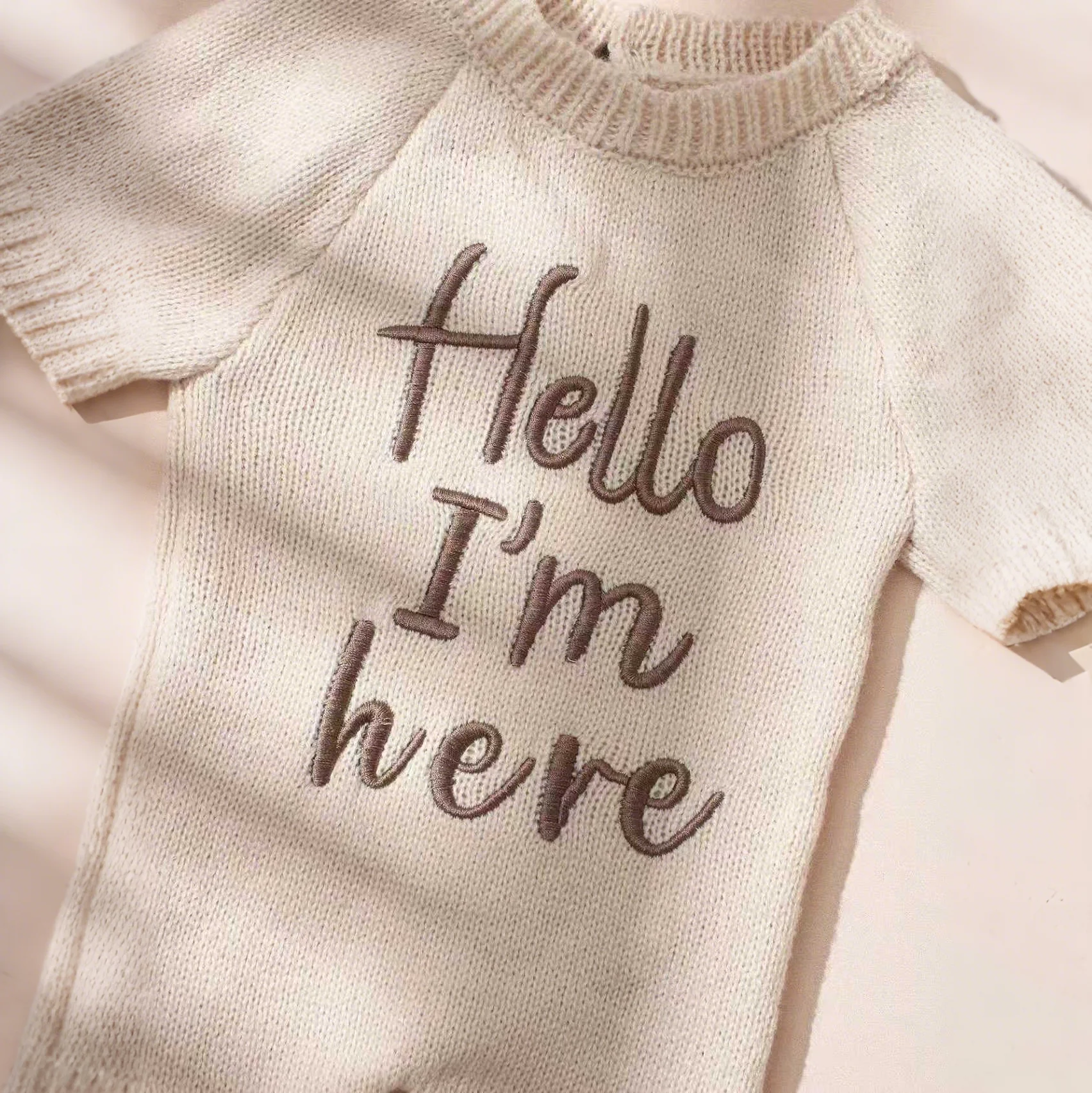 Ylsteed “Hello I'm Here‘ Knitting Newborn Photography Romper with Hat Baby Boy Girl Sweater Photo Shooting Coming Home Outfit-HD