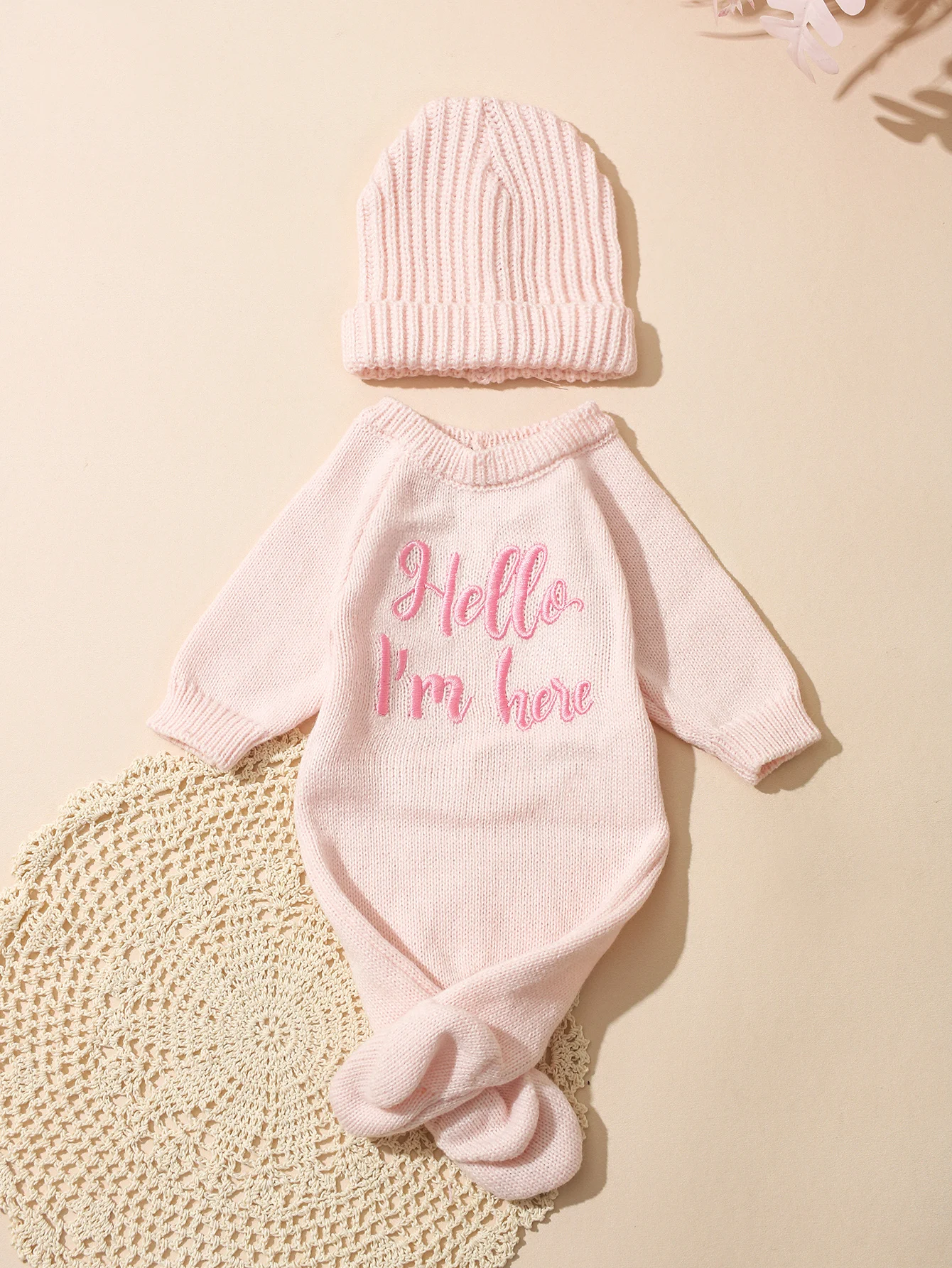 Ylsteed “Hello I'm Here‘ Knitting Newborn Photography Romper with Hat Baby Boy Girl Sweater Photo Shooting Coming Home Outfit-HD