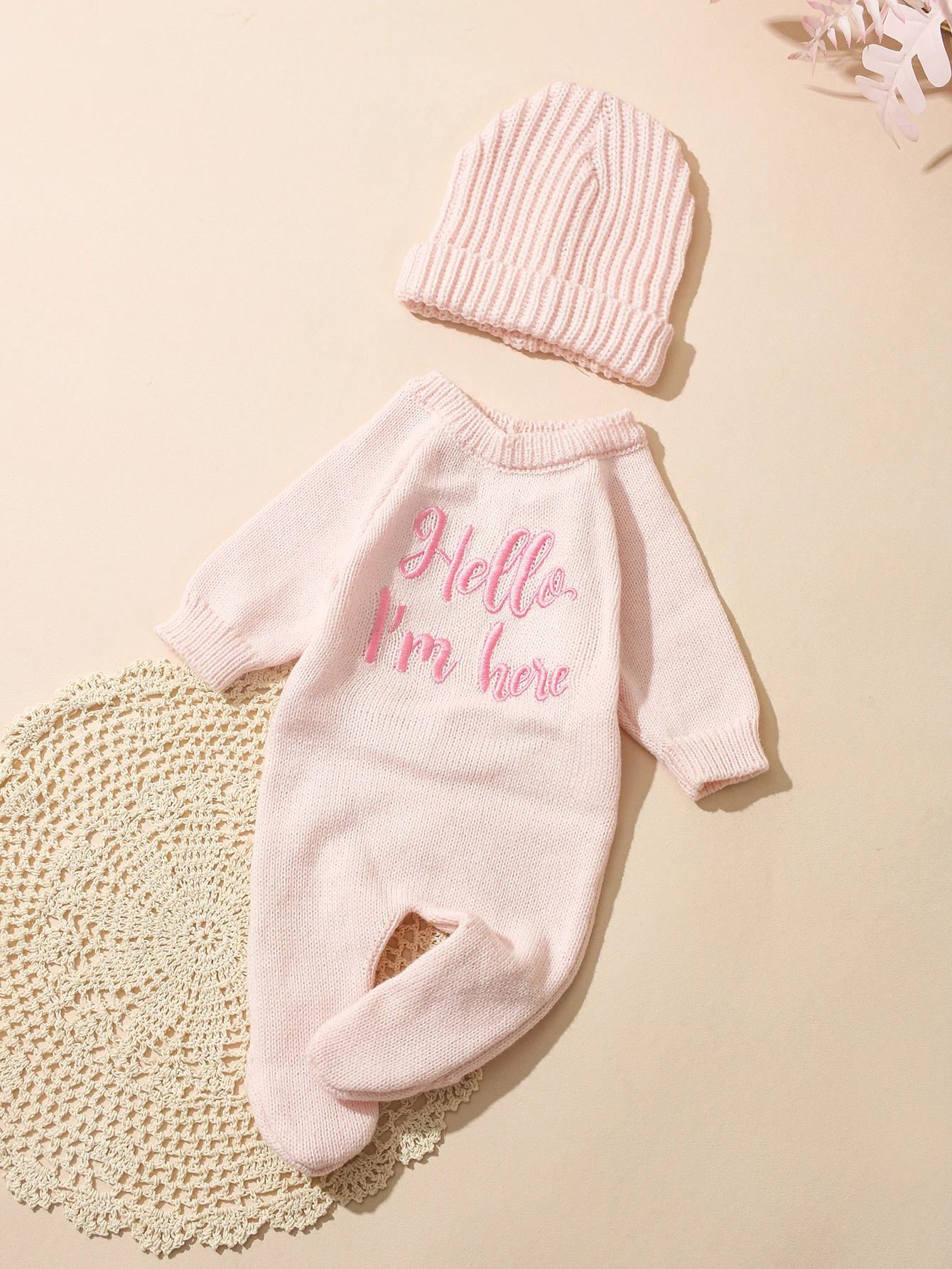 Ylsteed “Hello I'm Here‘ Knitting Newborn Photography Romper with Hat Baby Boy Girl Sweater Photo Shooting Coming Home Outfit-HD