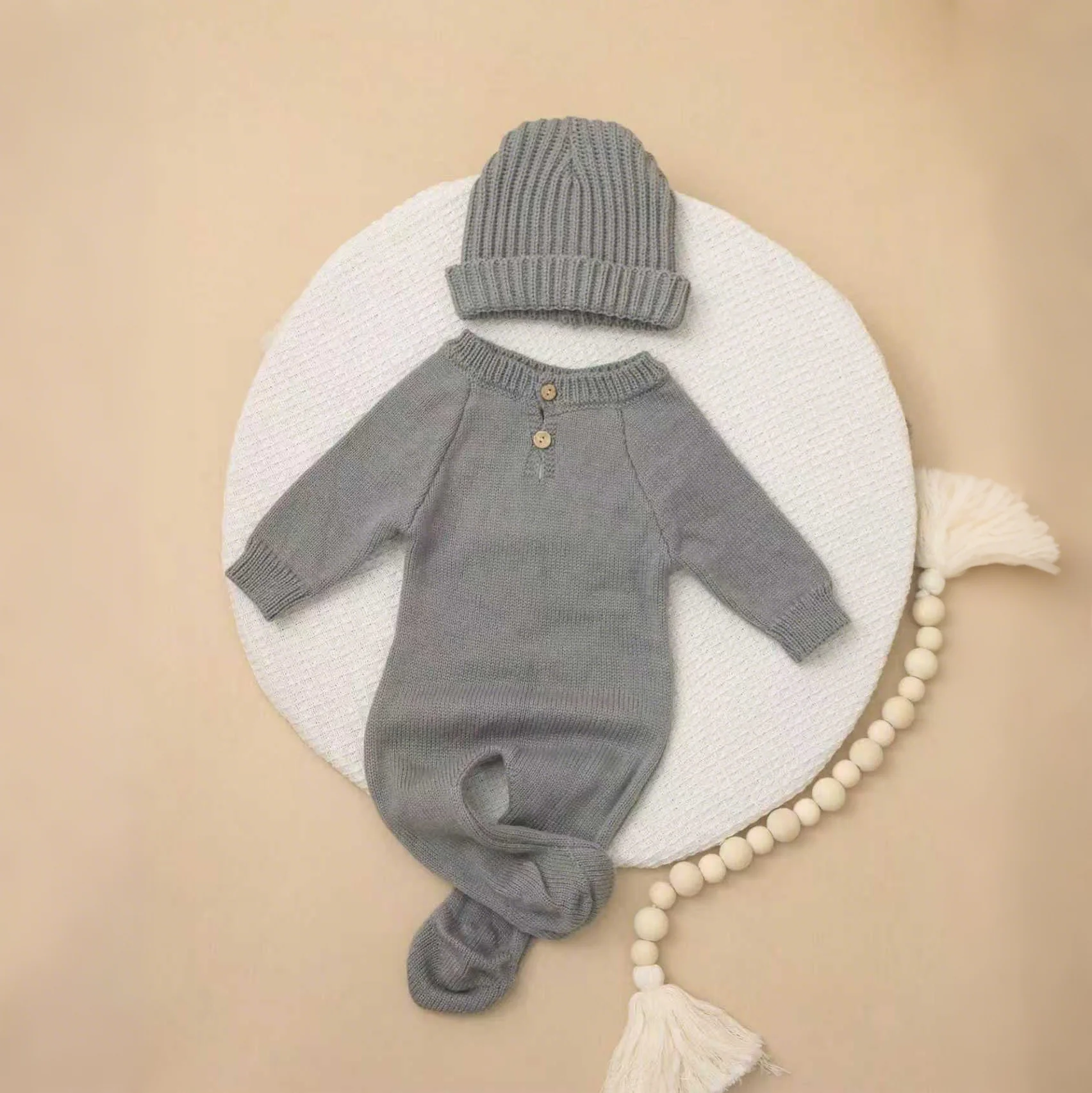 Ylsteed “Hello I'm Here‘ Knitting Newborn Photography Romper with Hat Baby Boy Girl Sweater Photo Shooting Coming Home Outfit-HD