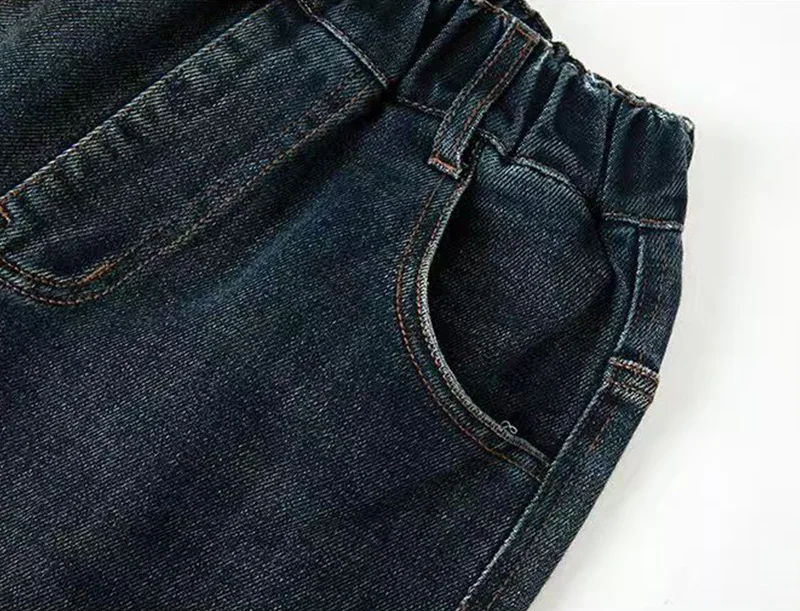 Spring Autumn Winter 4-14 Years Boys Plush Warm Jeans Fashion Letter Loose Straight Denim Pants Kids Casual Streetwear Trousers