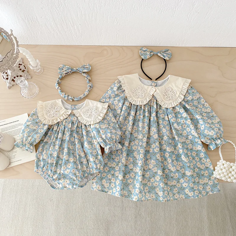 ZOETOPKID 2026 New Children Clothes Kids Princess Dresses Baby Romper Long Sleeved Cotton Lace Splicing 0-24M Girl Party Dress
