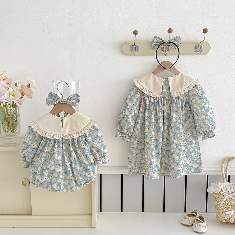 ZOETOPKID 2026 New Children Clothes Kids Princess Dresses Baby Romper Long Sleeved Cotton Lace Splicing 0-24M Girl Party Dress