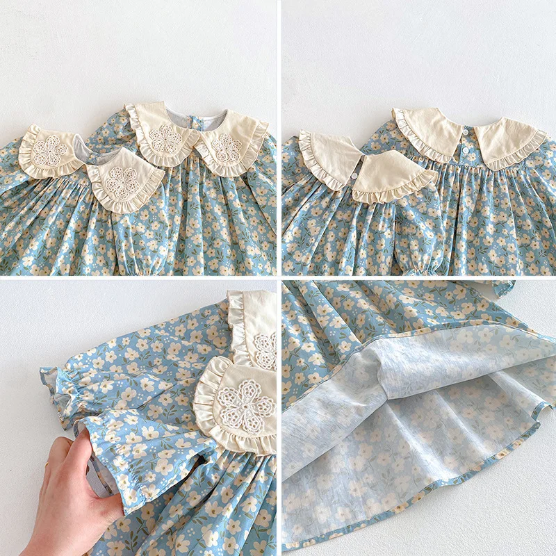 ZOETOPKID 2026 New Children Clothes Kids Princess Dresses Baby Romper Long Sleeved Cotton Lace Splicing 0-24M Girl Party Dress