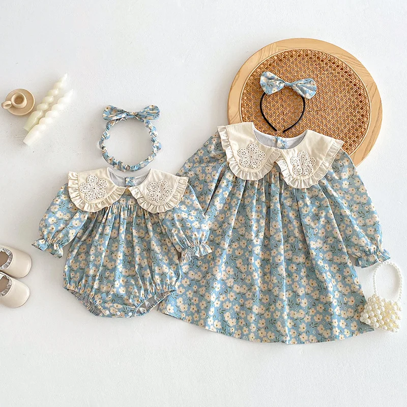 ZOETOPKID 2026 New Children Clothes Kids Princess Dresses Baby Romper Long Sleeved Cotton Lace Splicing 0-24M Girl Party Dress