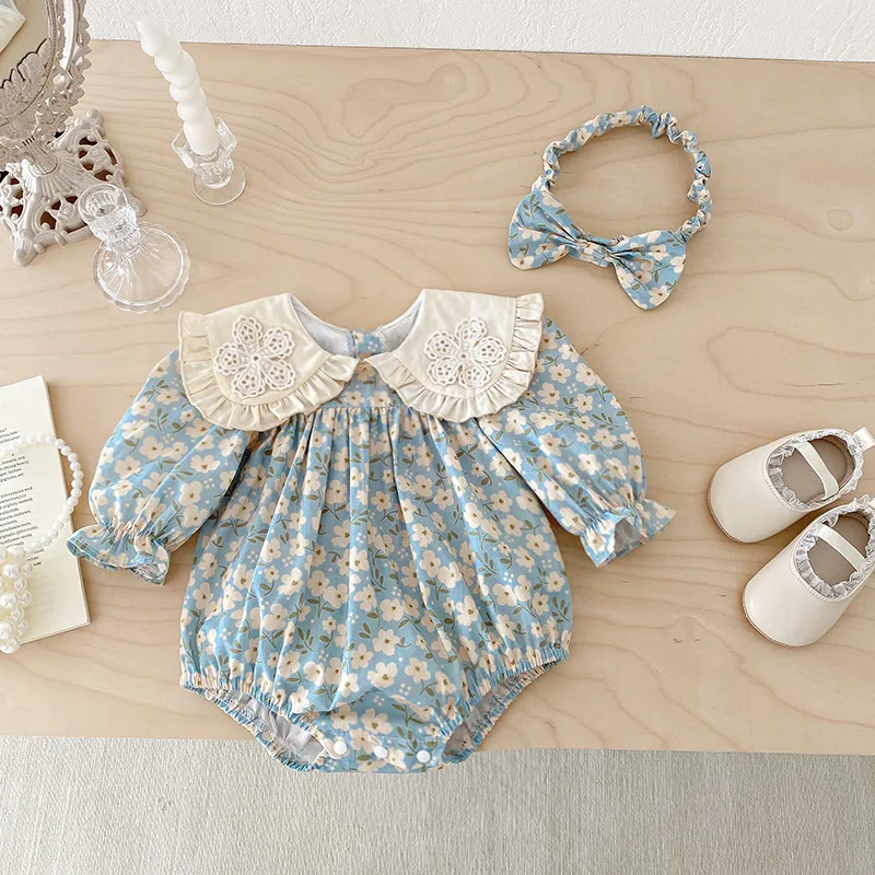 ZOETOPKID 2026 New Children Clothes Kids Princess Dresses Baby Romper Long Sleeved Cotton Lace Splicing 0-24M Girl Party Dress