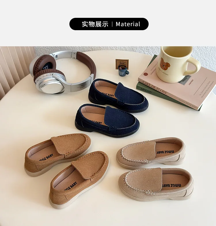 Children Slip-on Shoes Spring Autumn Kids Loafers Boys Casual Shoes Soft Suede Leather Shoes For Boy Beige, Brown, Blue