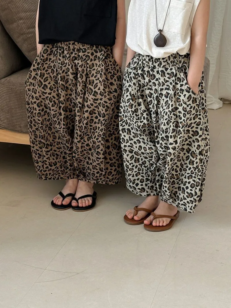 Bellbell Summer Children Girls Leopard Trousers Casual Anti-mosquito Kids Baby Boys Pants Harem Pants for 2-8Yrs Little Girls