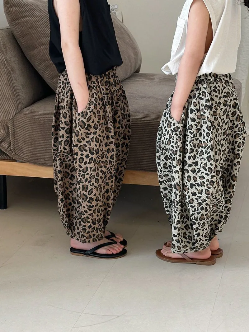 Bellbell Summer Children Girls Leopard Trousers Casual Anti-mosquito Kids Baby Boys Pants Harem Pants for 2-8Yrs Little Girls