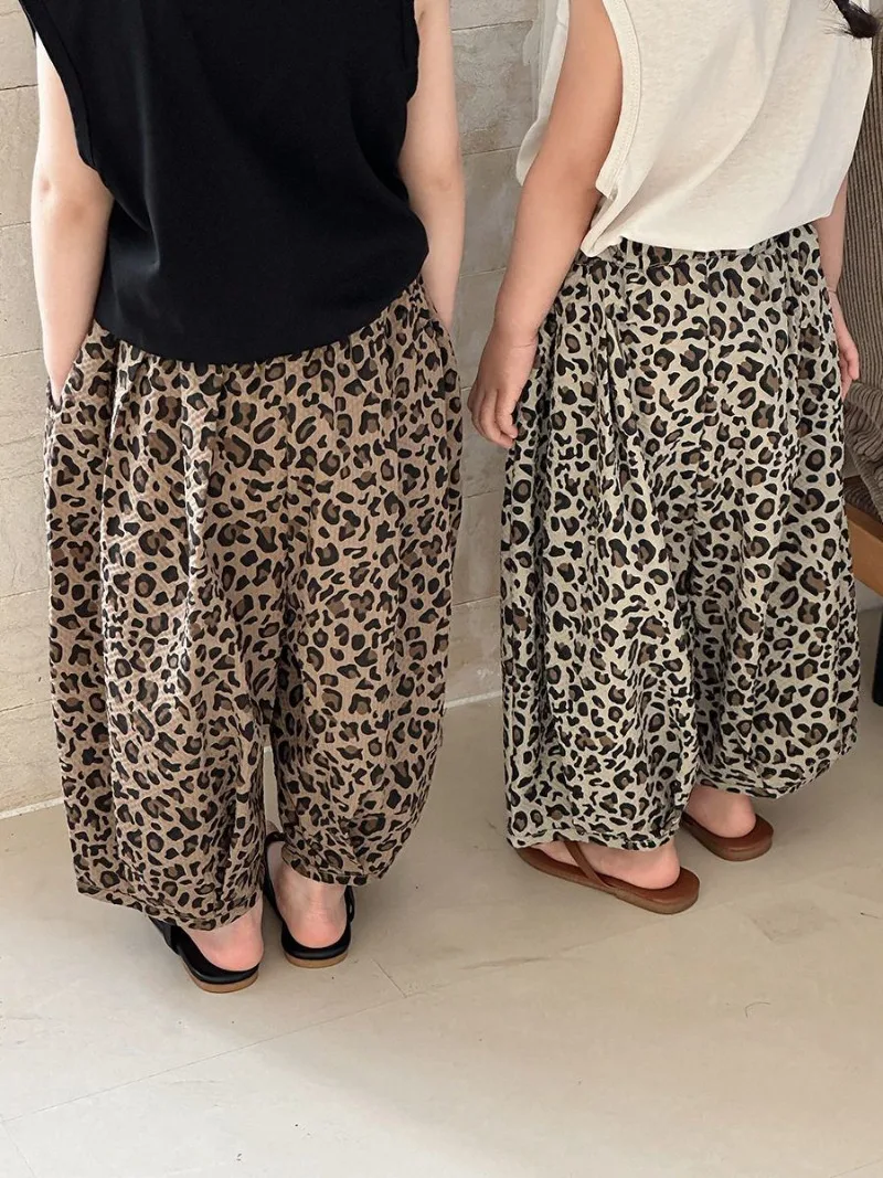 Bellbell Summer Children Girls Leopard Trousers Casual Anti-mosquito Kids Baby Boys Pants Harem Pants for 2-8Yrs Little Girls