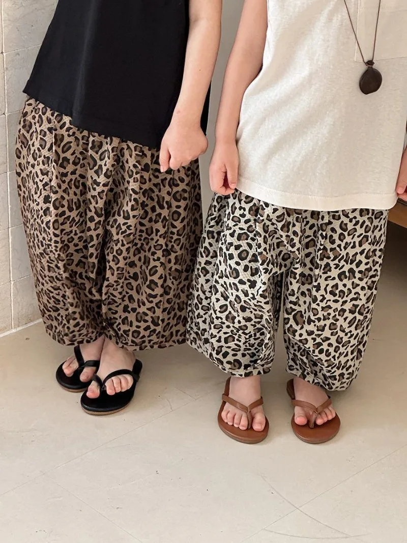 Bellbell Summer Children Girls Leopard Trousers Casual Anti-mosquito Kids Baby Boys Pants Harem Pants for 2-8Yrs Little Girls