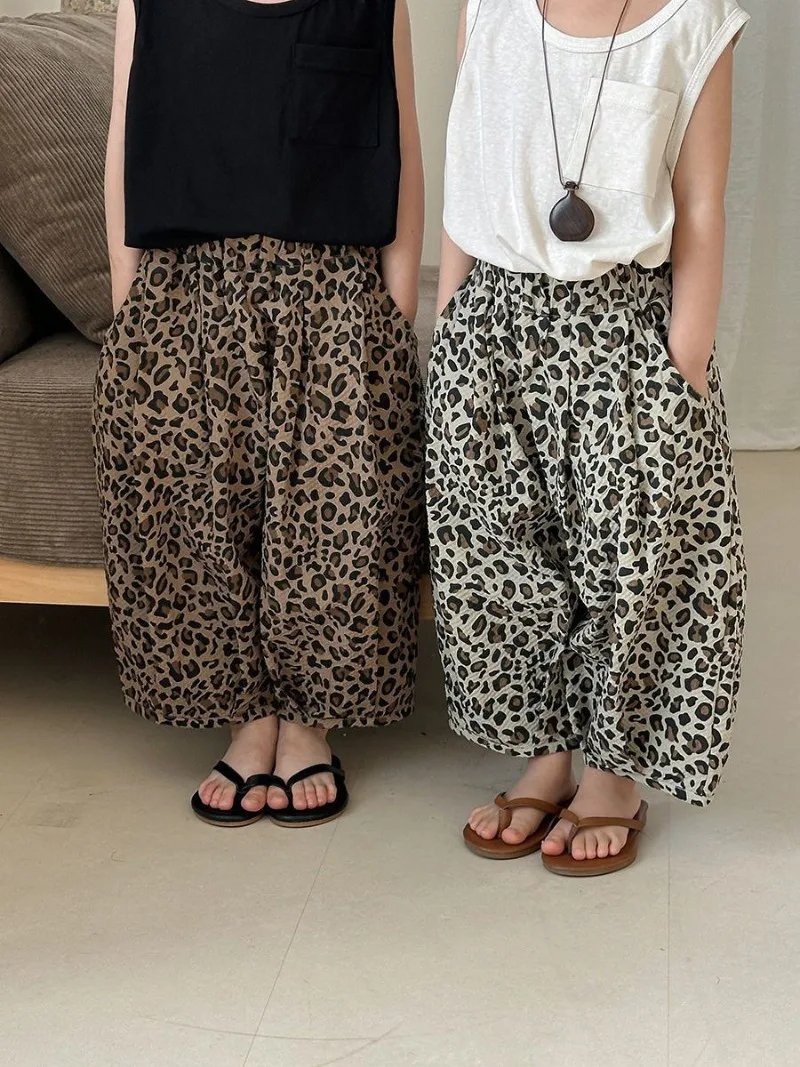Bellbell Summer Children Girls Leopard Trousers Casual Anti-mosquito Kids Baby Boys Pants Harem Pants for 2-8Yrs Little Girls
