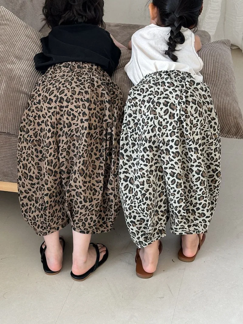 Bellbell Summer Children Girls Leopard Trousers Casual Anti-mosquito Kids Baby Boys Pants Harem Pants for 2-8Yrs Little Girls