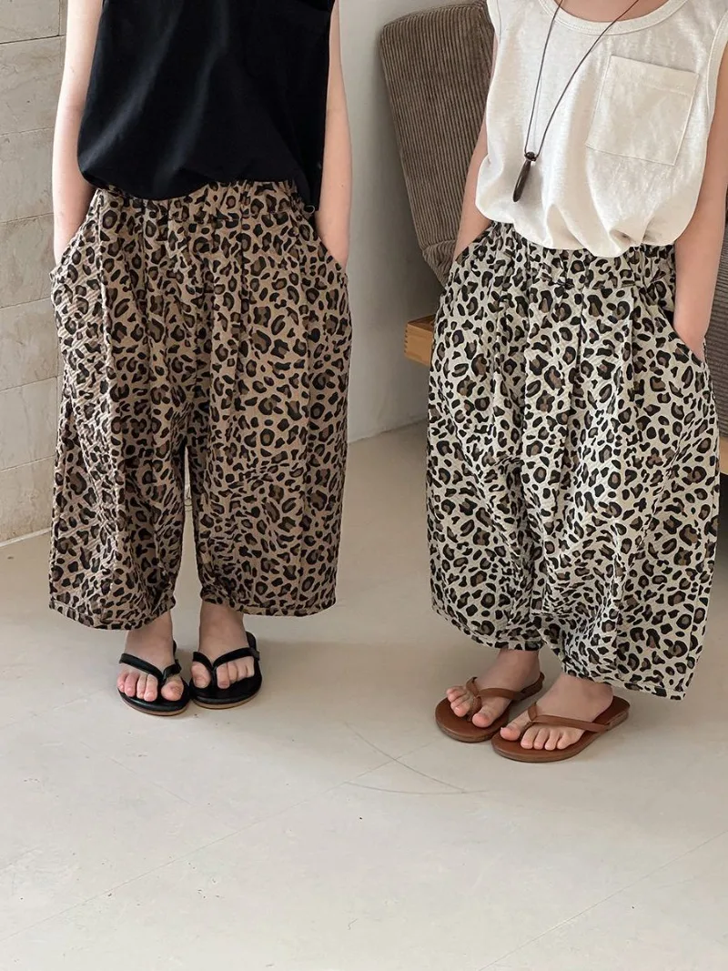Bellbell Summer Children Girls Leopard Trousers Casual Anti-mosquito Kids Baby Boys Pants Harem Pants for 2-8Yrs Little Girls