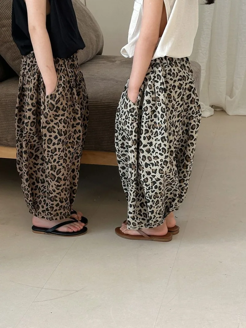 Bellbell Summer Children Girls Leopard Trousers Casual Anti-mosquito Kids Baby Boys Pants Harem Pants for 2-8Yrs Little Girls