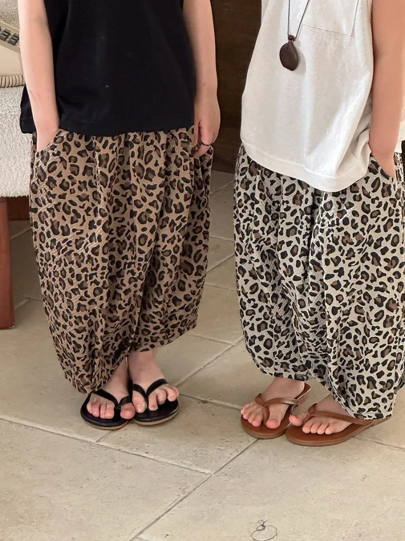 Bellbell Summer Children Girls Leopard Trousers Casual Anti-mosquito Kids Baby Boys Pants Harem Pants for 2-8Yrs Little Girls