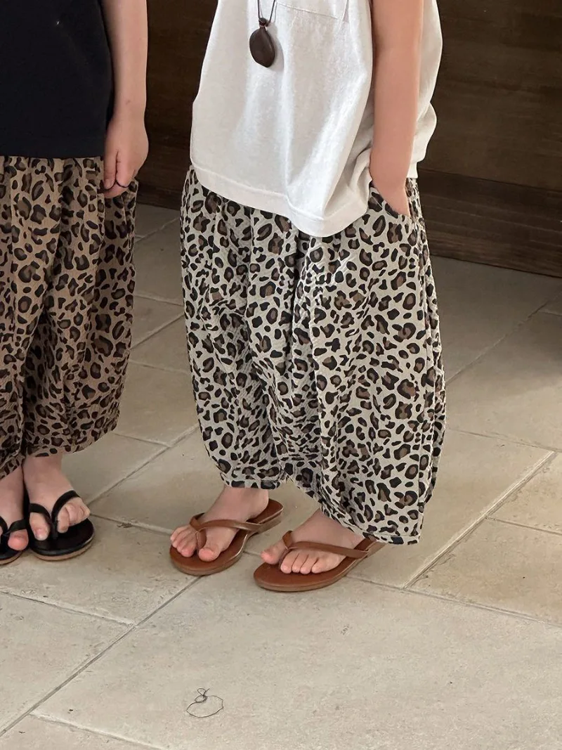 Bellbell Summer Children Girls Leopard Trousers Casual Anti-mosquito Kids Baby Boys Pants Harem Pants for 2-8Yrs Little Girls