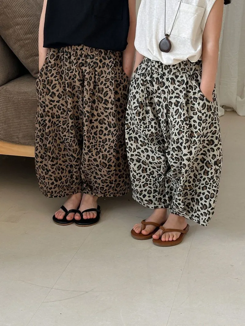 Bellbell Summer Children Girls Leopard Trousers Casual Anti-mosquito Kids Baby Boys Pants Harem Pants for 2-8Yrs Little Girls