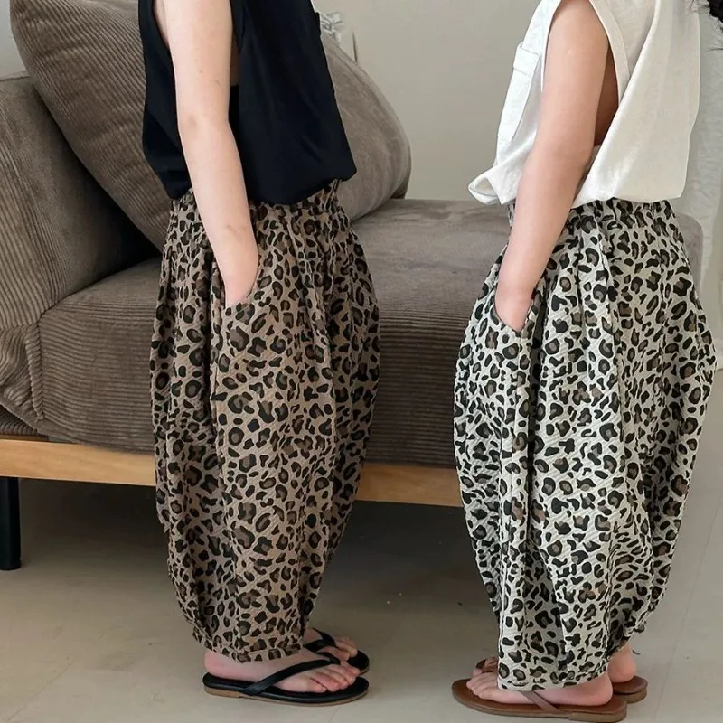 Bellbell Summer Children Girls Leopard Trousers Casual Anti-mosquito Kids Baby Boys Pants Harem Pants for 2-8Yrs Little Girls