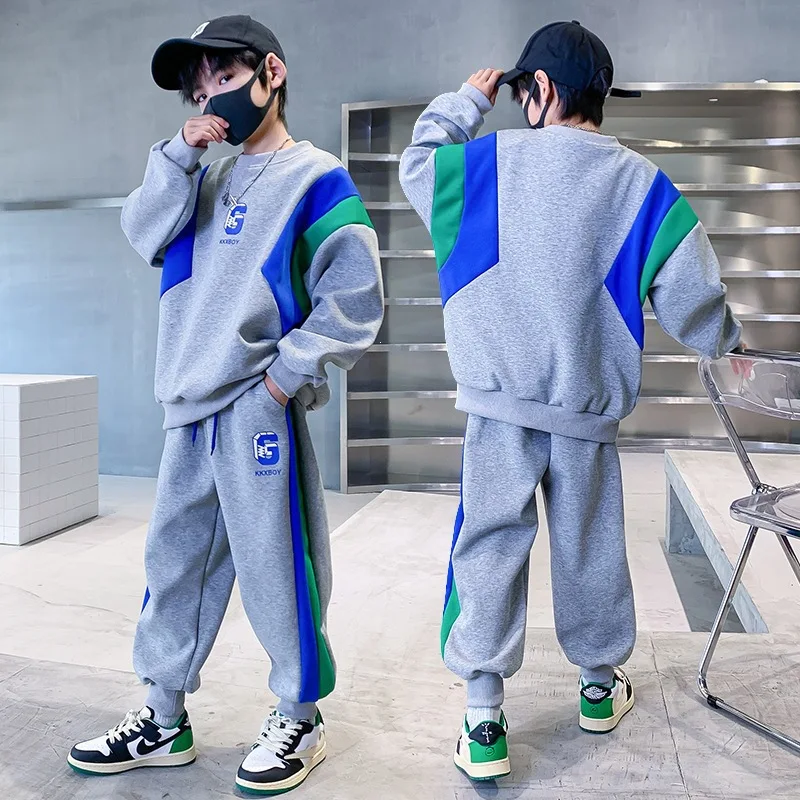 Spring Autumn New Toddler Clothing Set Splicing Letter Sweatshirts Pants 2Pcs For 3-14 Years Kids Tracksuits Boys Casual Outfits