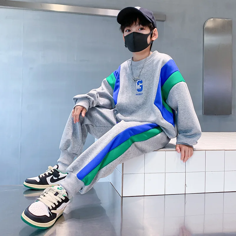 Spring Autumn New Toddler Clothing Set Splicing Letter Sweatshirts Pants 2Pcs For 3-14 Years Kids Tracksuits Boys Casual Outfits