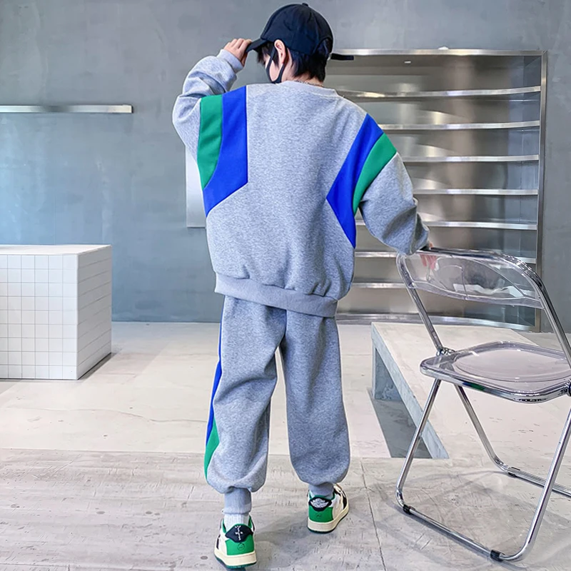 Spring Autumn New Toddler Clothing Set Splicing Letter Sweatshirts Pants 2Pcs For 3-14 Years Kids Tracksuits Boys Casual Outfits