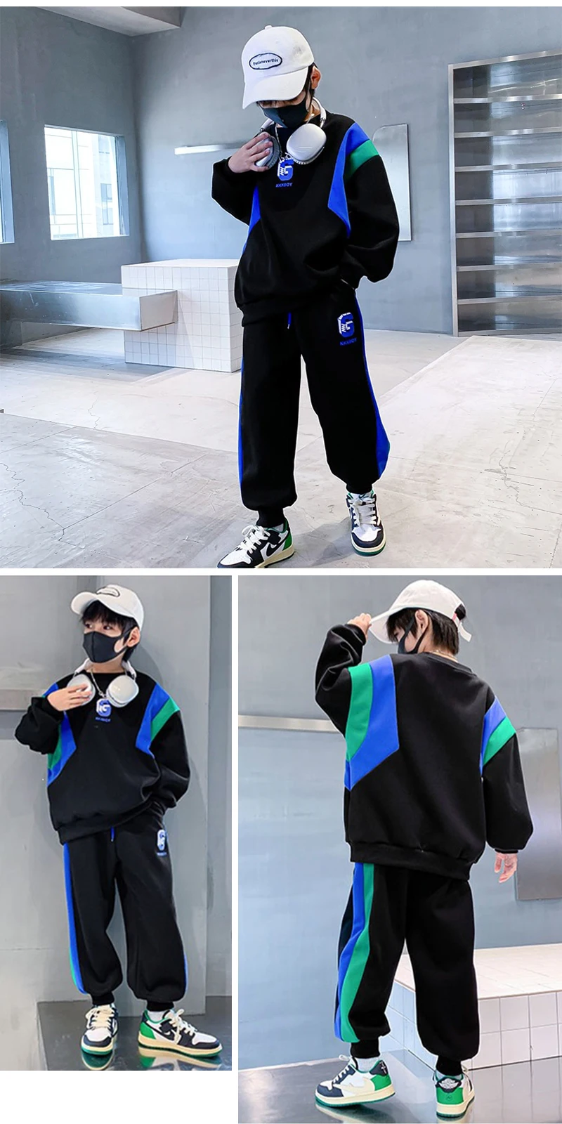 Spring Autumn New Toddler Clothing Set Splicing Letter Sweatshirts Pants 2Pcs For 3-14 Years Kids Tracksuits Boys Casual Outfits