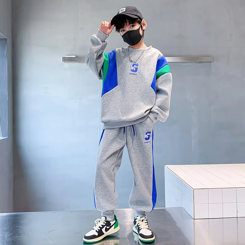 Spring Autumn New Toddler Clothing Set Splicing Letter Sweatshirts Pants 2Pcs For 3-14 Years Kids Tracksuits Boys Casual Outfits