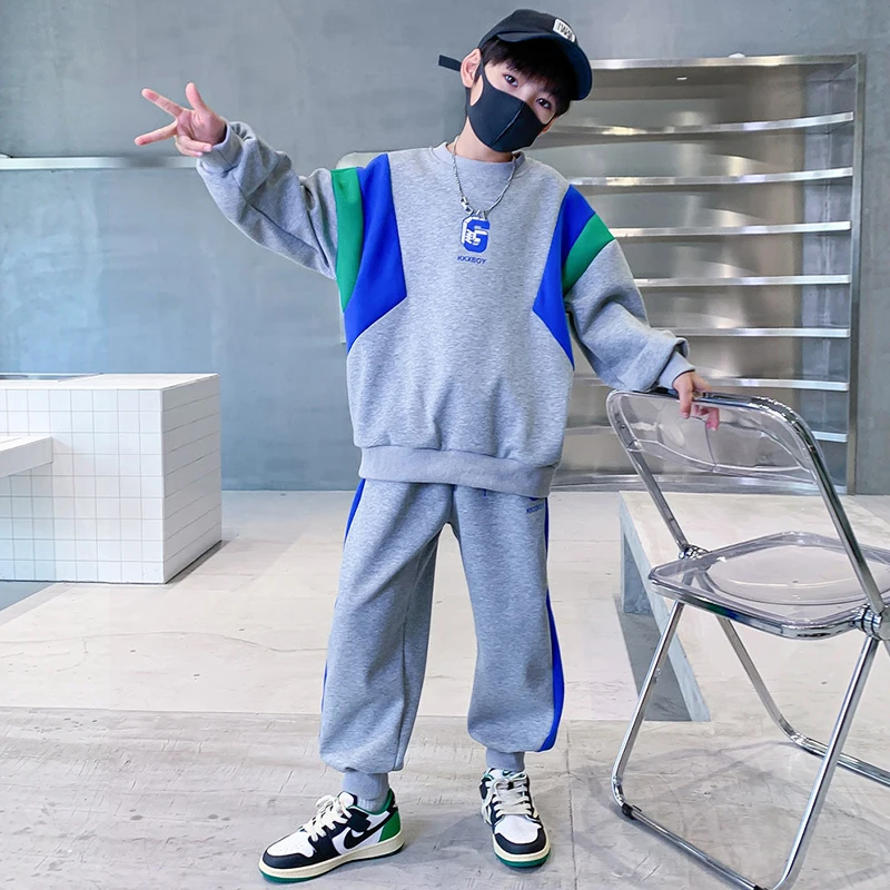 Spring Autumn New Toddler Clothing Set Splicing Letter Sweatshirts Pants 2Pcs For 3-14 Years Kids Tracksuits Boys Casual Outfits