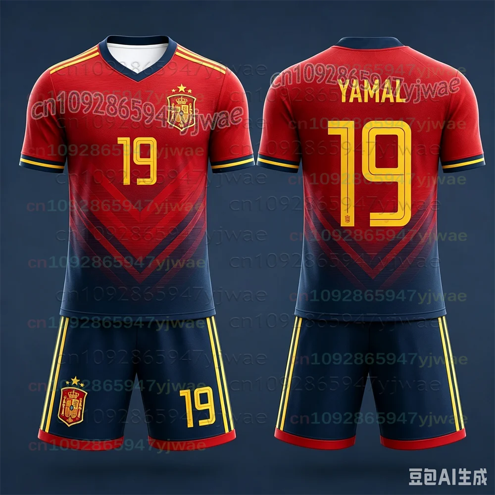 Yamal Children's Quick Drying Sports Kit Spain Team Jersey Number 19 Boys' Sports Kit New Product For 2026 Men And Women's Sets