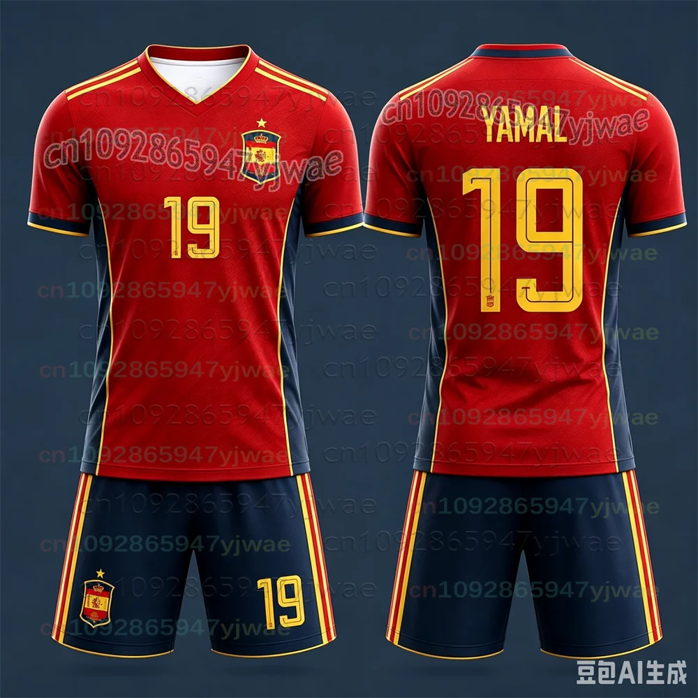 Yamal Children's Quick Drying Sports Kit Spain Team Jersey Number 19 Boys' Sports Kit New Product For 2026 Men And Women's Sets