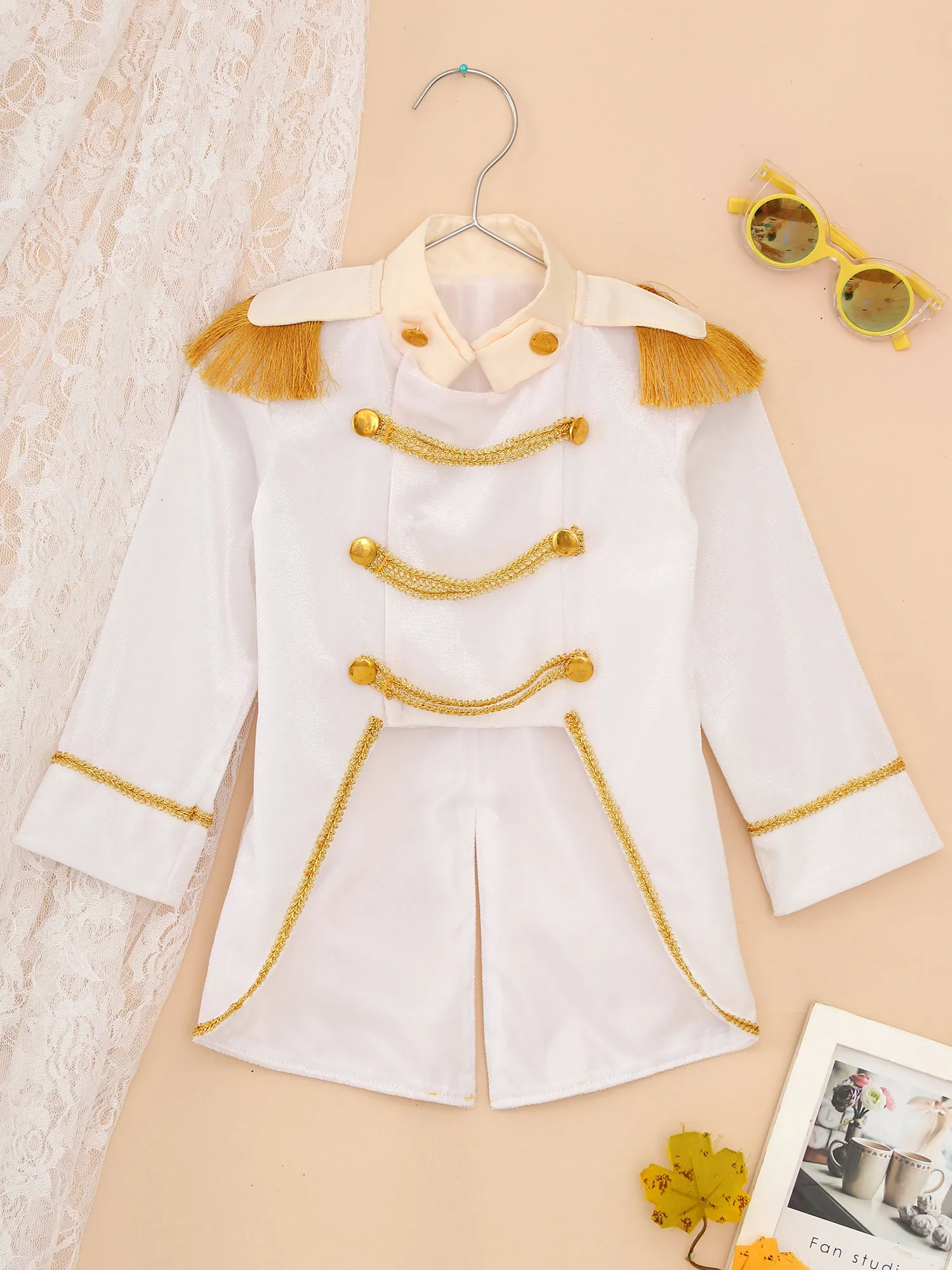 Baby Boys Long Sleeve Fringe Velvet Royal Prince Jacket Tailcoat Halloween King Knight Nobility Costume Photography Outerwear