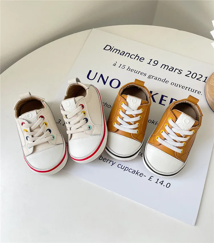 New Spring/Autumn Baby Shoes Leather Toddler Boys Barefoot Shoe Soft Sole Girls Outdoor Tennis Fashion Little Kids Sneakers