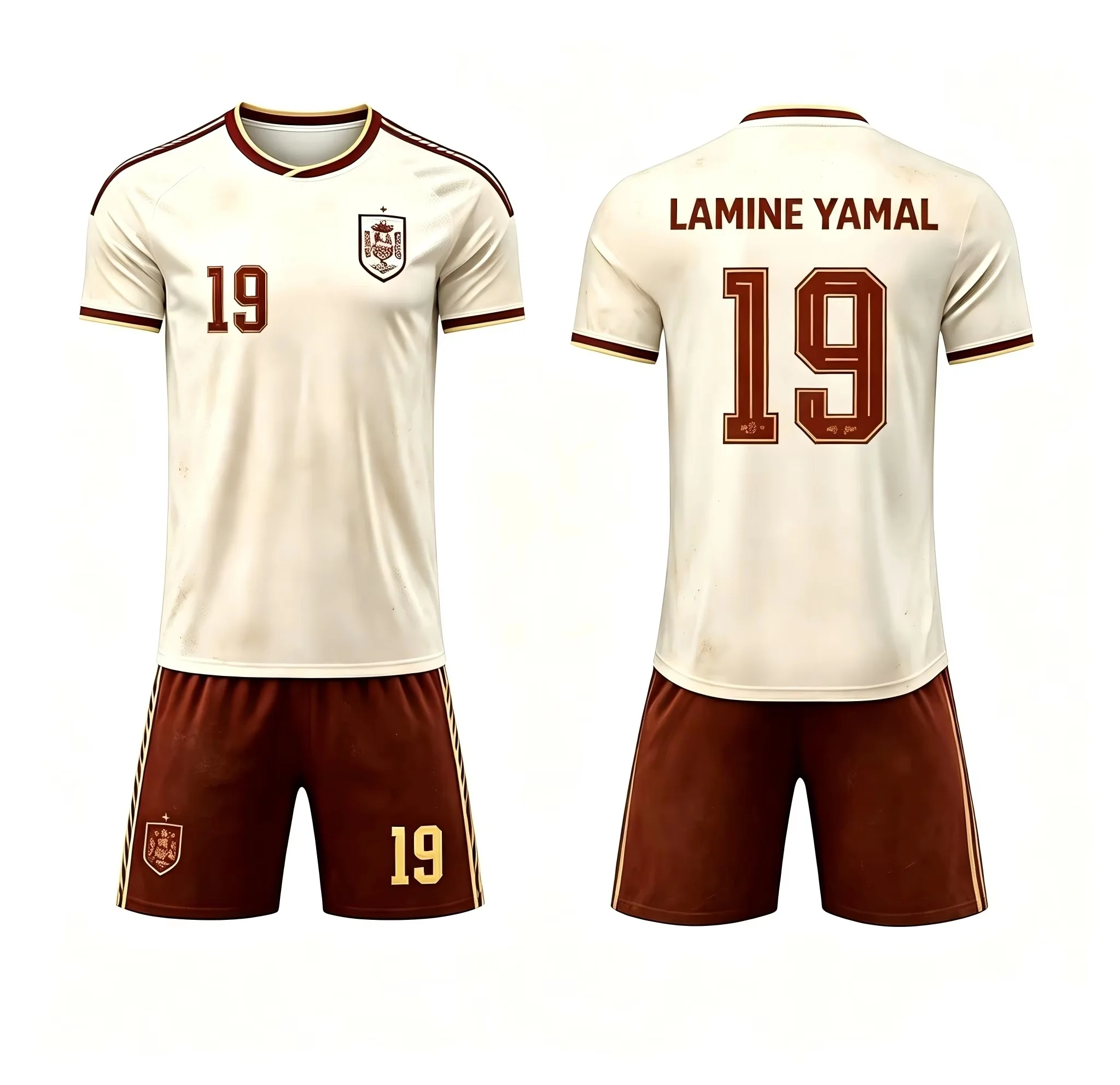 Spain National Team White Away Football Kit, Lamine Yamal No.19 Short Sleeve Soccer Jersey and Matching Shorts Family Matching