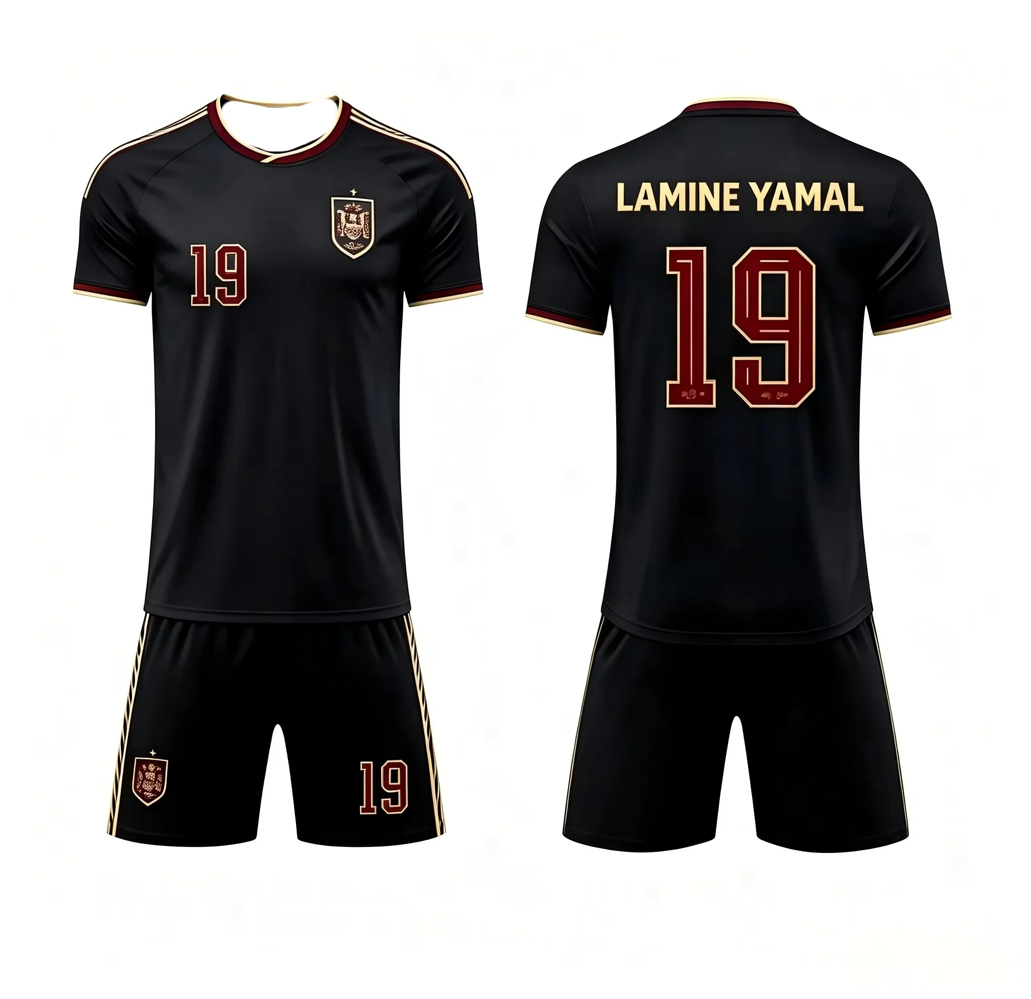 Spain National Team White Away Football Kit, Lamine Yamal No.19 Short Sleeve Soccer Jersey and Matching Shorts Family Matching