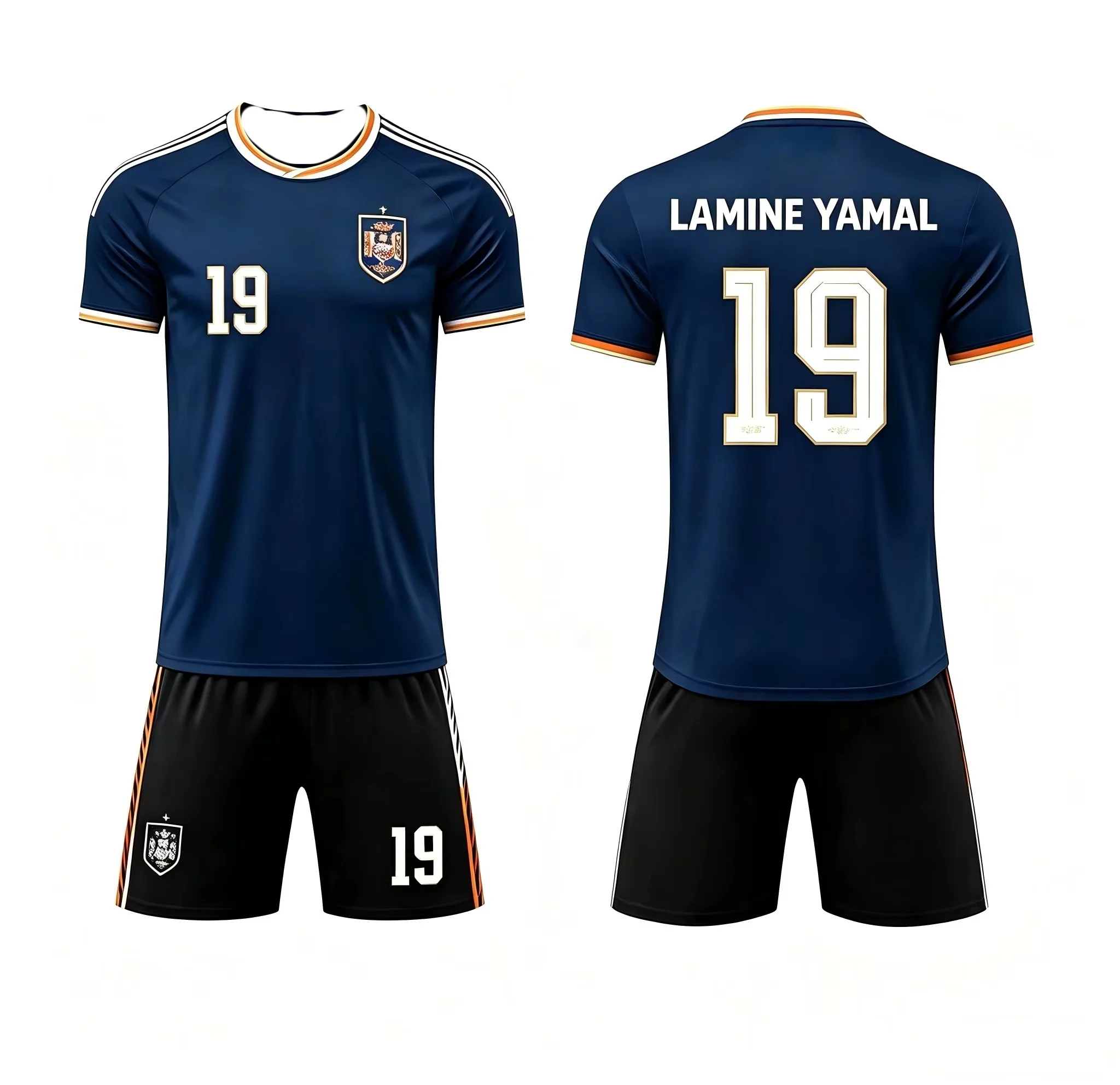 Spain National Team White Away Football Kit, Lamine Yamal No.19 Short Sleeve Soccer Jersey and Matching Shorts Family Matching