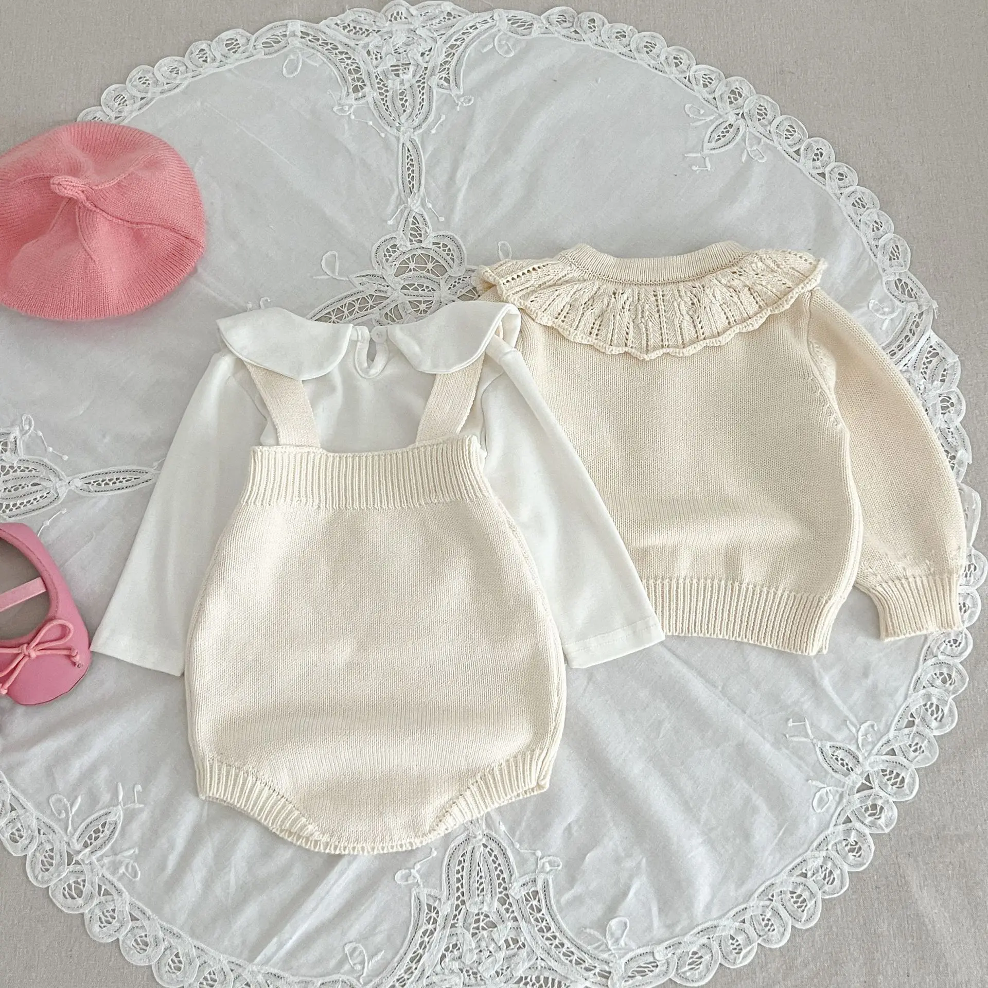 Autumn Winter Newborn Infant Baby Girls Romper Knitting Embroidery Coat Rompers Kids Onepiece Fashion Baby Clothing