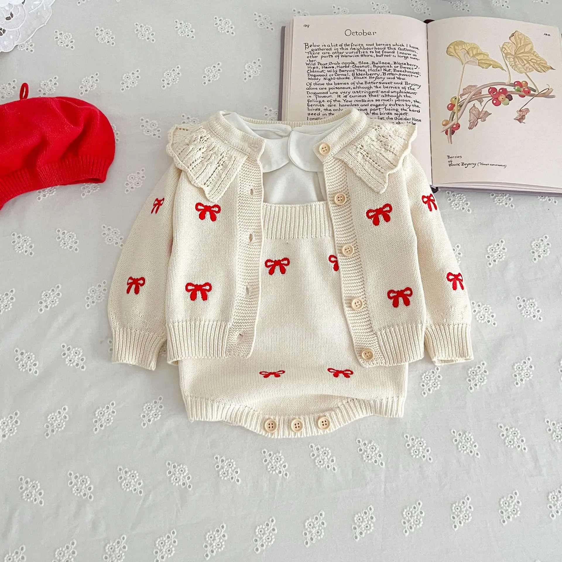 Autumn Winter Newborn Infant Baby Girls Romper Knitting Embroidery Coat Rompers Kids Onepiece Fashion Baby Clothing
