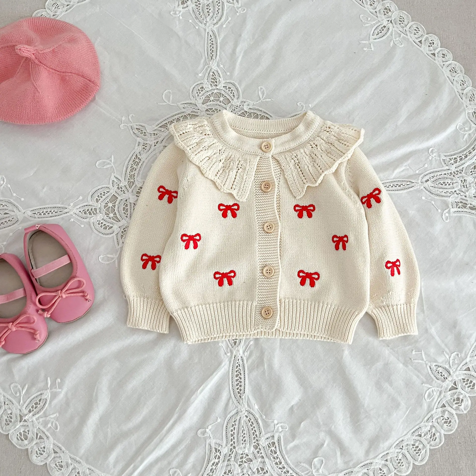 Autumn Winter Newborn Infant Baby Girls Romper Knitting Embroidery Coat Rompers Kids Onepiece Fashion Baby Clothing