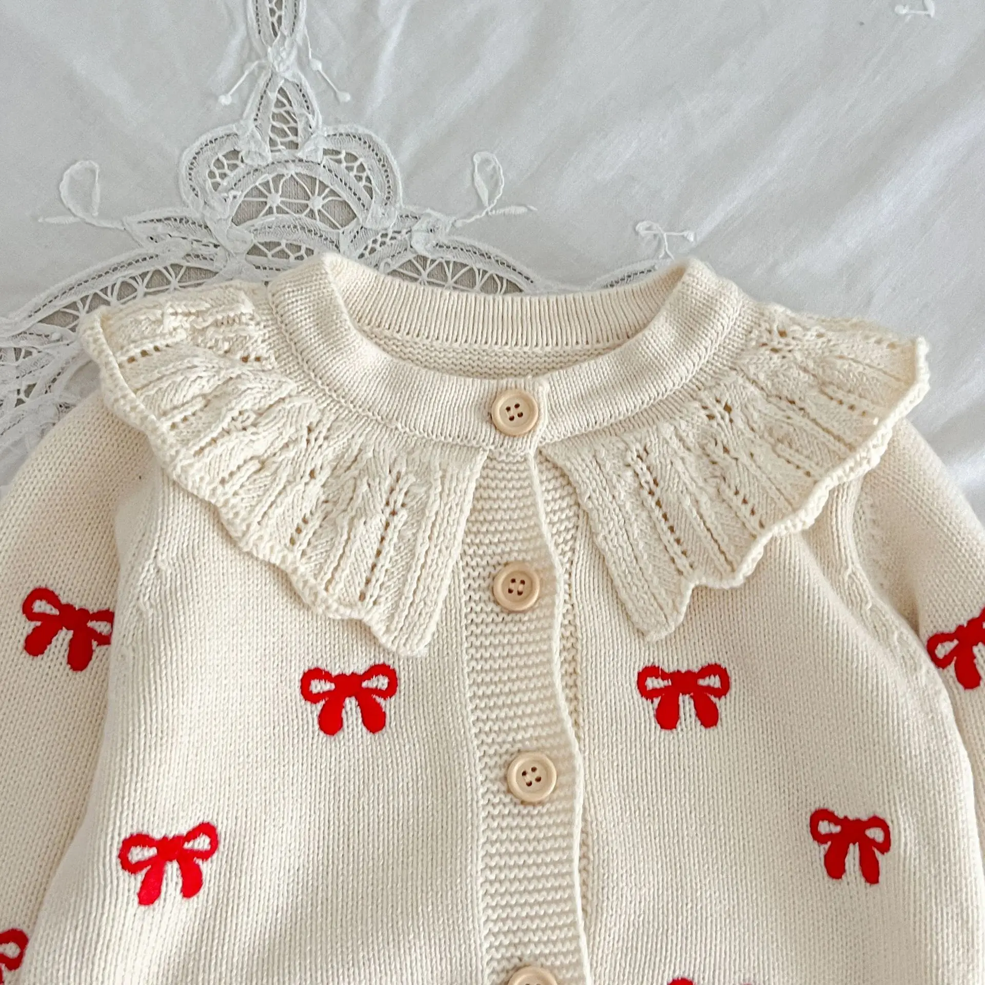 Autumn Winter Newborn Infant Baby Girls Romper Knitting Embroidery Coat Rompers Kids Onepiece Fashion Baby Clothing