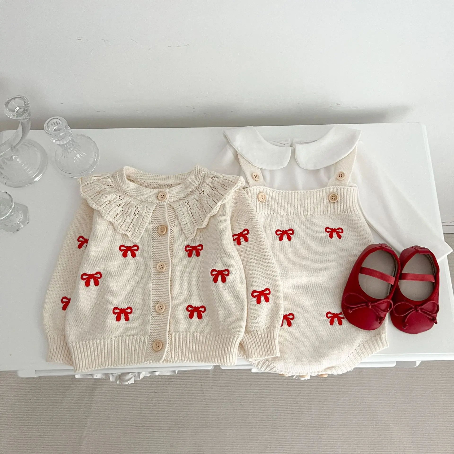 Autumn Winter Newborn Infant Baby Girls Romper Knitting Embroidery Coat Rompers Kids Onepiece Fashion Baby Clothing
