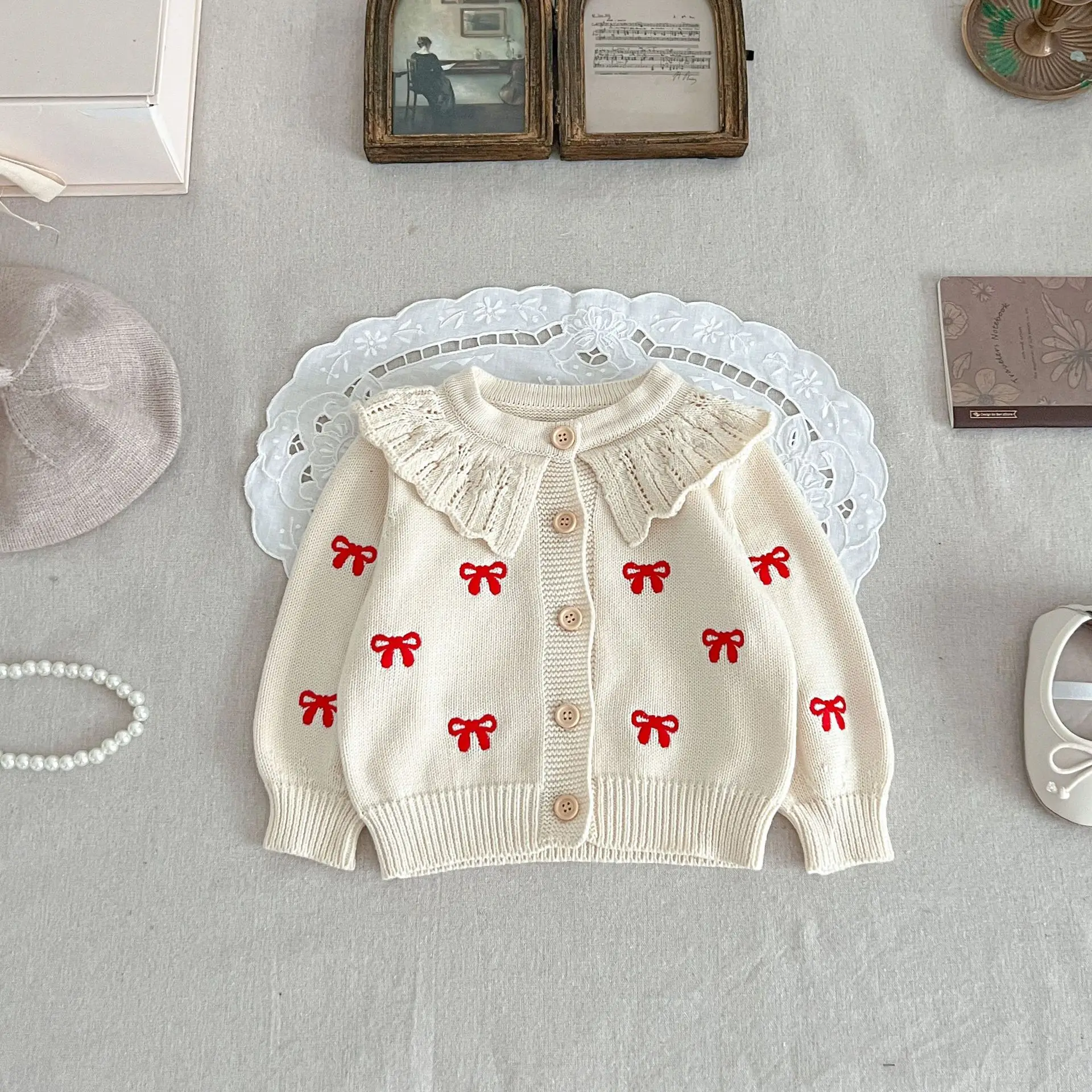 Autumn Winter Newborn Infant Baby Girls Romper Knitting Embroidery Coat Rompers Kids Onepiece Fashion Baby Clothing