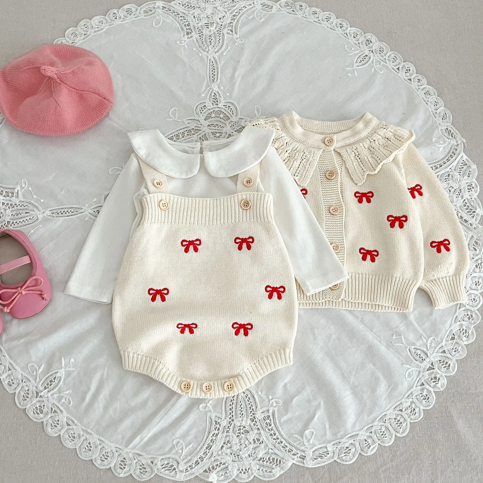 Autumn Winter Newborn Infant Baby Girls Romper Knitting Embroidery Coat Rompers Kids Onepiece Fashion Baby Clothing