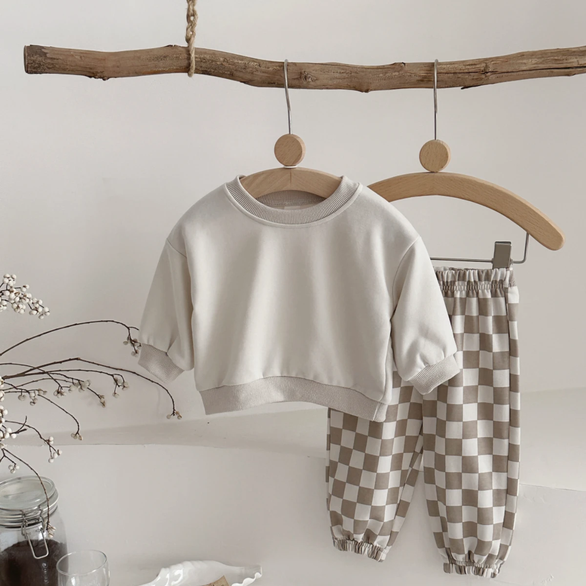Autumn Fashion Newborn Baby Boys Girls Clothes Comfort Outfit Solid Color Long Sleeves Top+Chessboard Pattern Pants 2Pcs/set