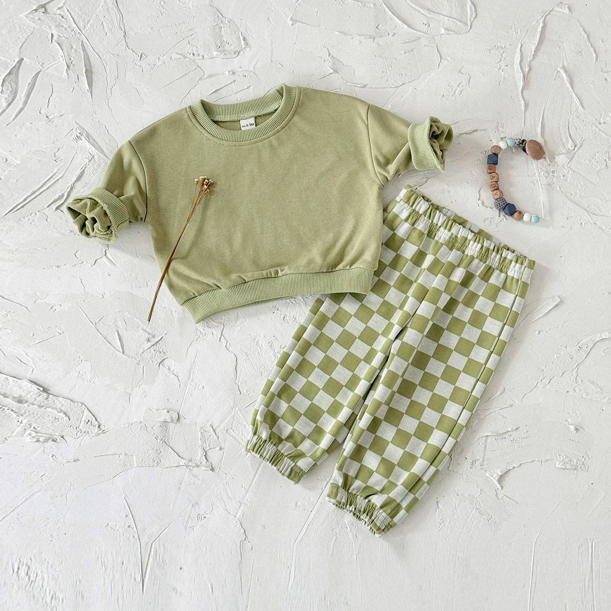 Autumn Fashion Newborn Baby Boys Girls Clothes Comfort Outfit Solid Color Long Sleeves Top+Chessboard Pattern Pants 2Pcs/set