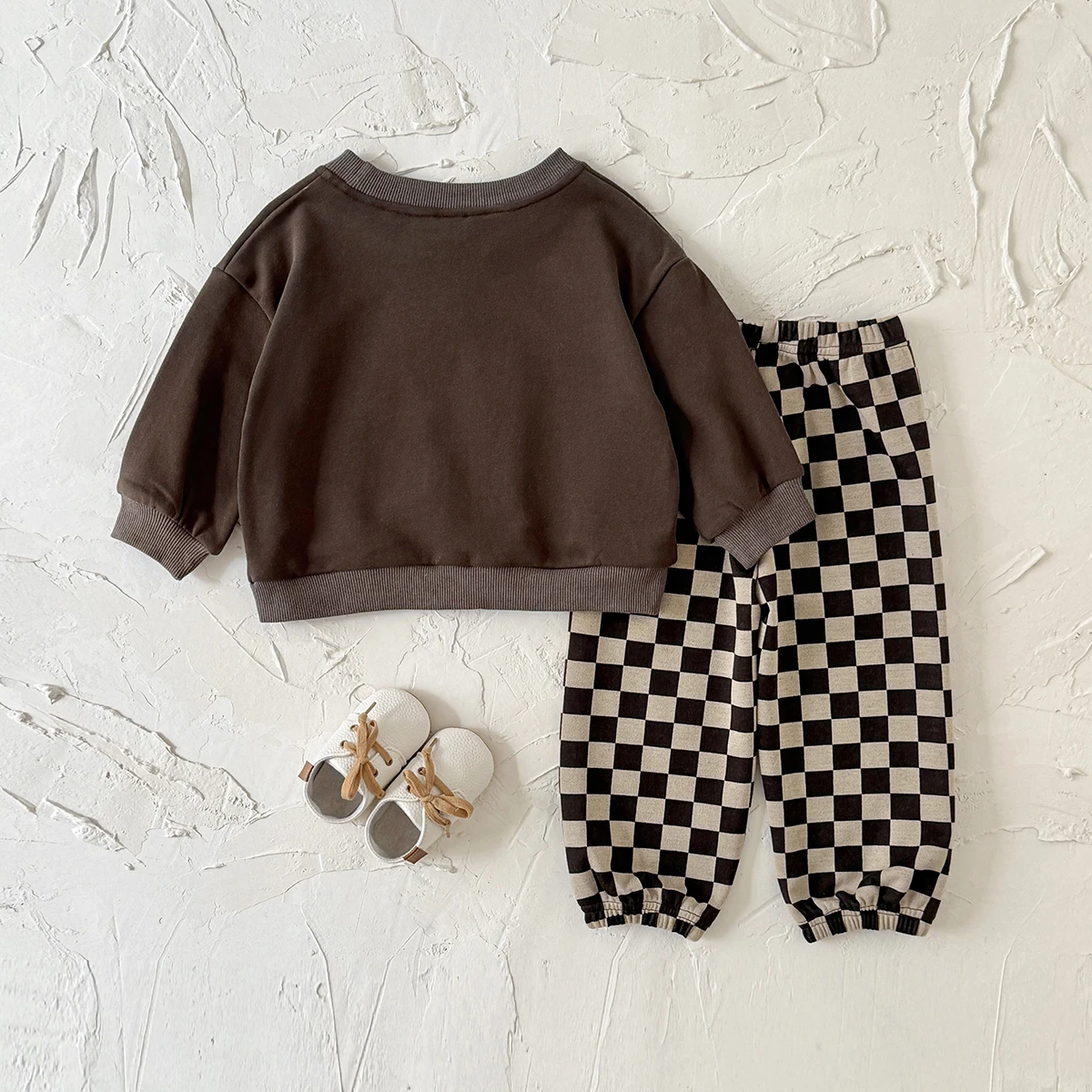 Autumn Fashion Newborn Baby Boys Girls Clothes Comfort Outfit Solid Color Long Sleeves Top+Chessboard Pattern Pants 2Pcs/set