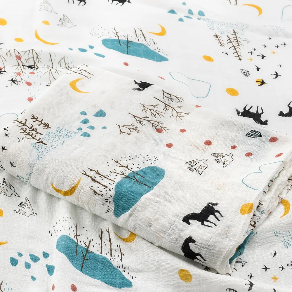 Muslin Tree Newborn Muslin Swaddle Baby Multi-use Bamboo Cotton Blanket Infant Newborn Baby Wrap 120X120cm