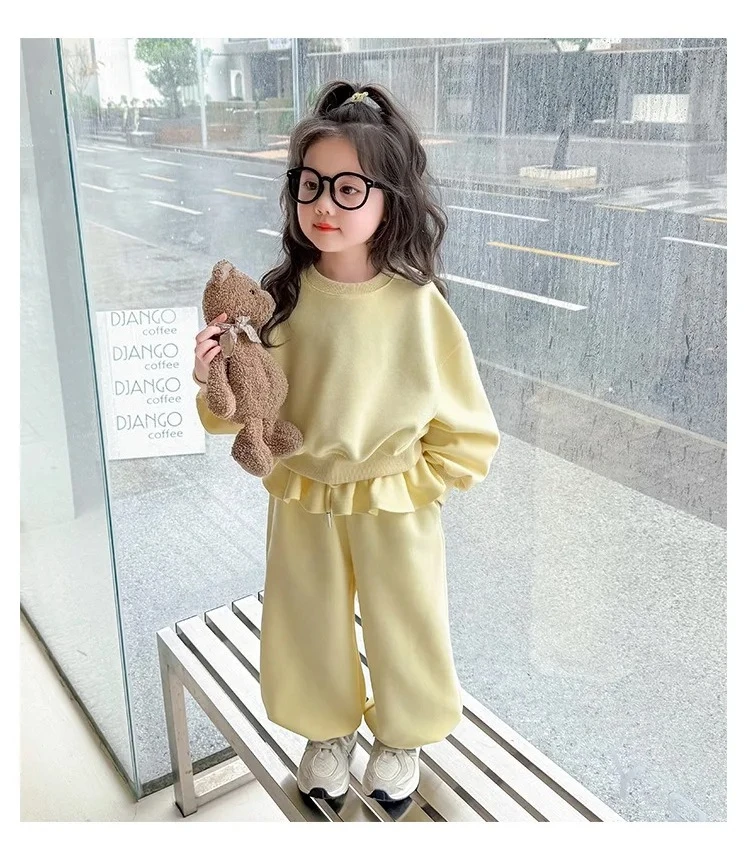 Girls Set 2026 Spring and Autumn New Sports Ballet Style Children Hoodie and Pants Stylish Two-piece Set Fashionable Outfit